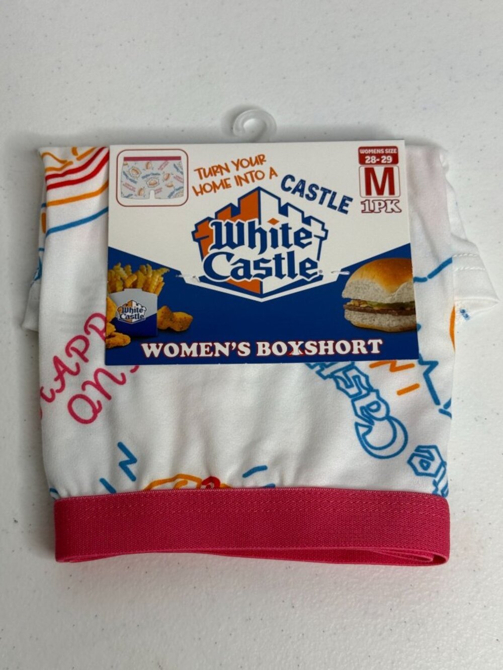 White Castle Womens M Boyshorts Pink Logo Foodcore Retro Novelty